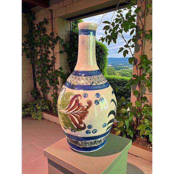 Mexican Talavera Pottery Vase-Hand Painted Bird-Blue Green-13''-Puebla-Ceramic - Picture 4 of 8